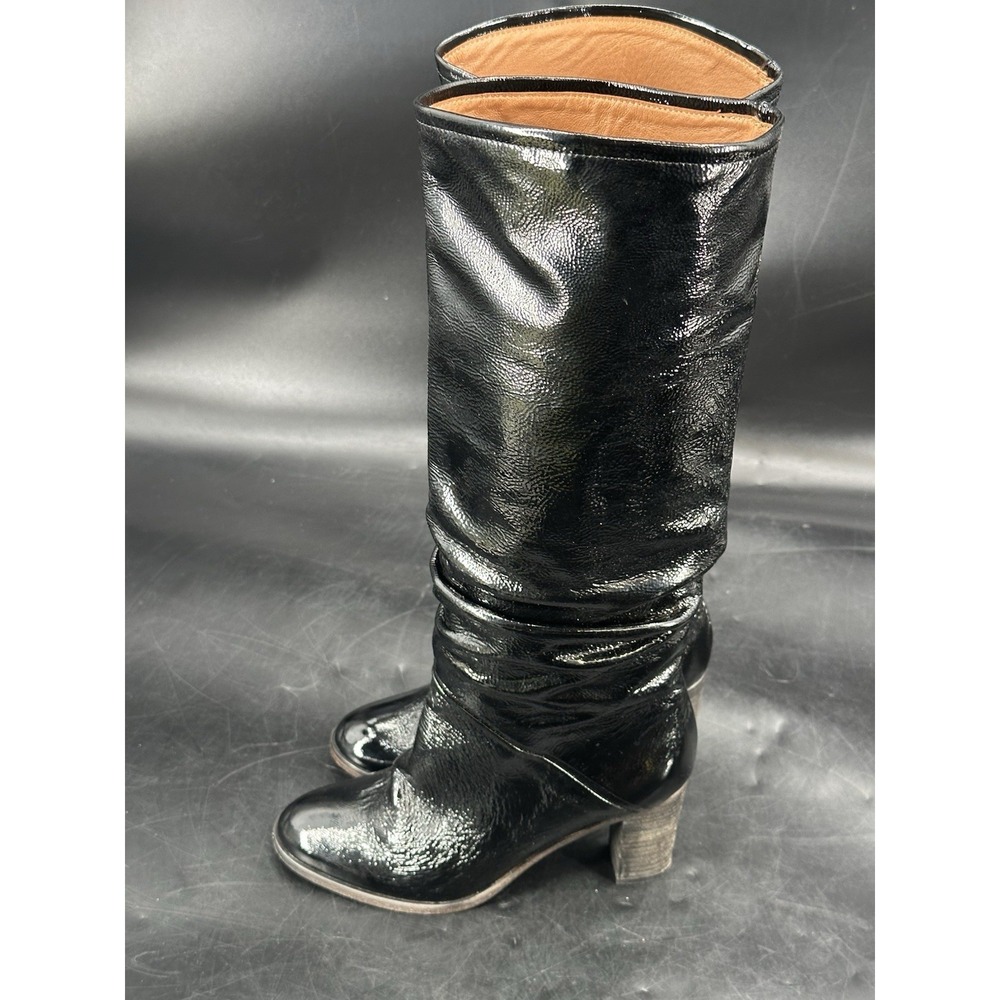 Free People Tennison Black Patent Leather Knee High Slouch Boots Sz EU 38 US 7.5
